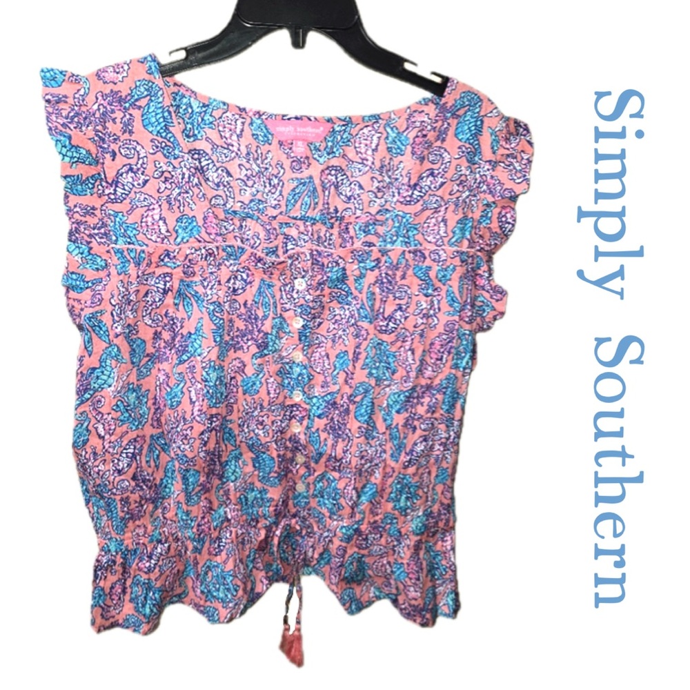 Simply Southern Vibrant Pink and Blue Blouse NWT 26"p2p - Picture 3 of 6